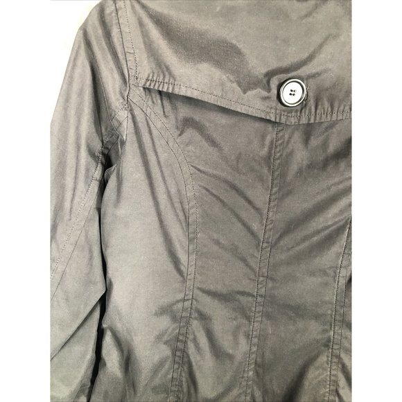 Joujou Ladies Black Trench Coat, Size Lightweight Button Down Missing Belt - Picture 16 of 16